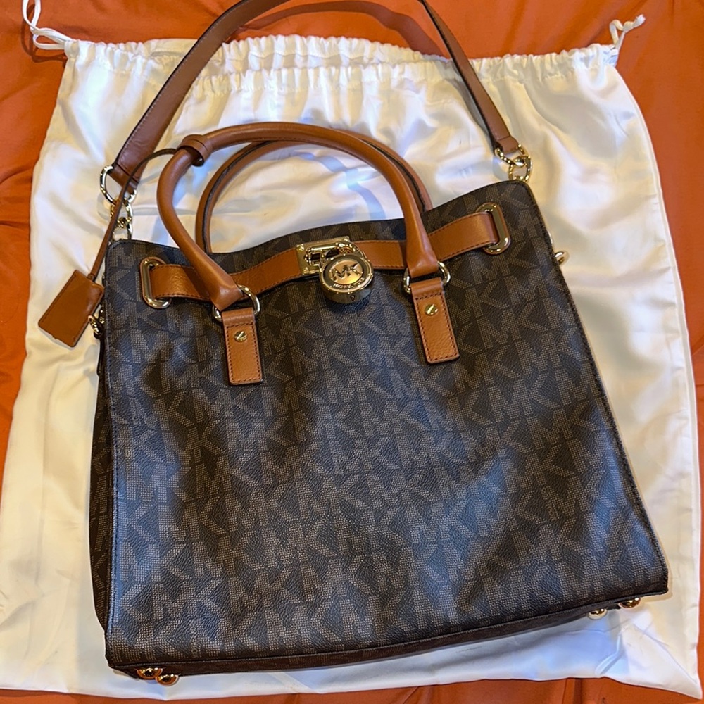 Michael Kors Brown and Tan Tote Bag with Gold Accents